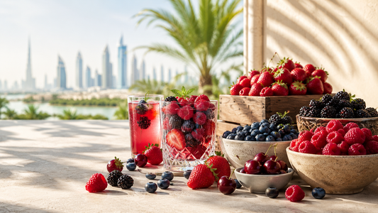 Berries from gulf fruits is placed in wooden bowls 