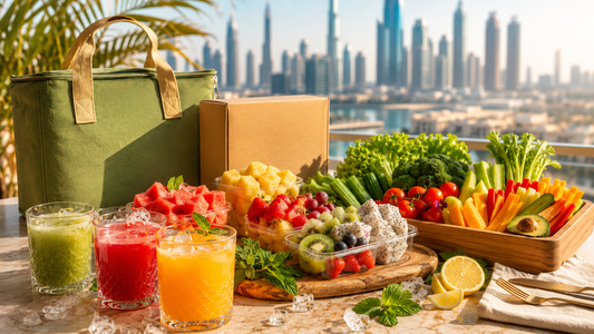 Cut fruits and veg from Gulf Fruits placed in a table