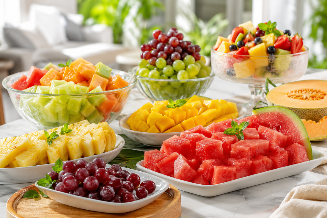 Gulf fruits fresh cut fruits and fruits are placed on table